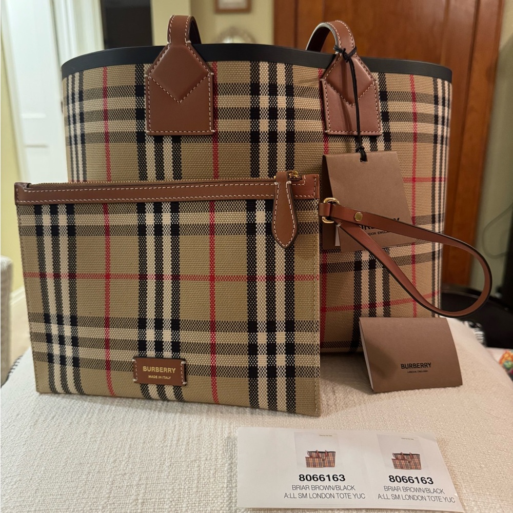 Burberry Briar Brown and Black Checkered Tote with Pouch